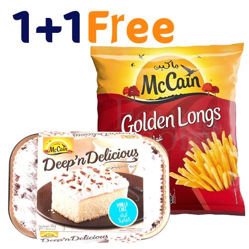 McCain Golden Longs Long and Thin Cut Potato 750g + McCain Deep n Delicious Vanilla Cake 510g Free