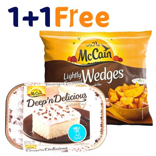 McCain Lightly Seasoned Potato Wedges 750g + McCain Deep n Delicious Vanilla Cake 510g Free