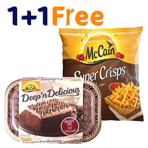 McCain Super Crisps Skin and Seasoned Potato Fries 1.5Kg + McCain Deep n Delicious Chocolate Cake 510g Free